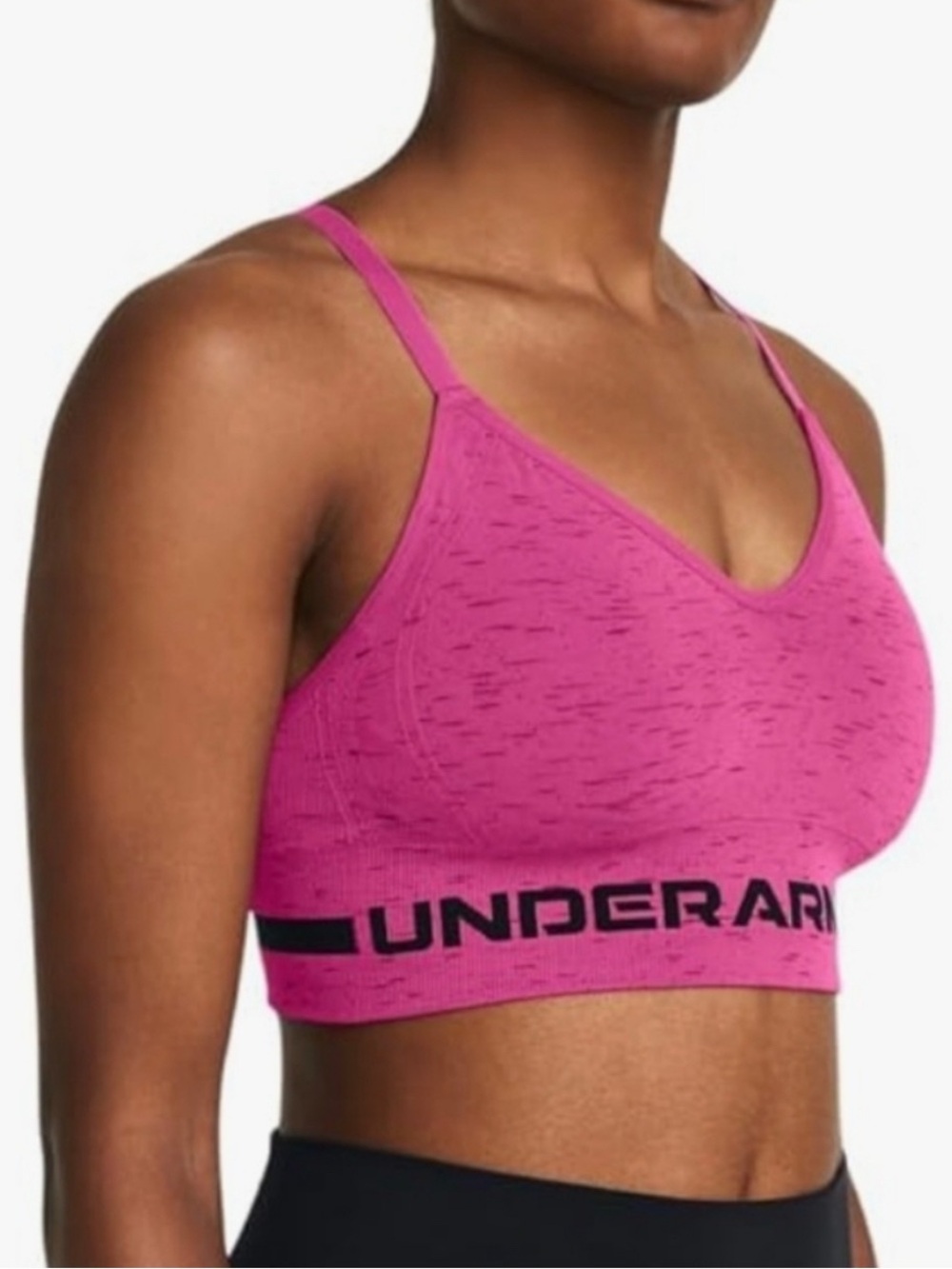 Under Armour Women Sz S UA Seamless Low Long Htr Bra Gym Pink Adjustable Straps